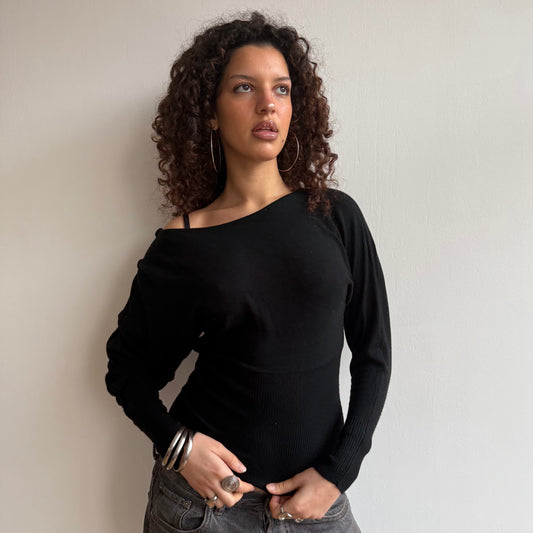 Black slouchy button jumper - Size S