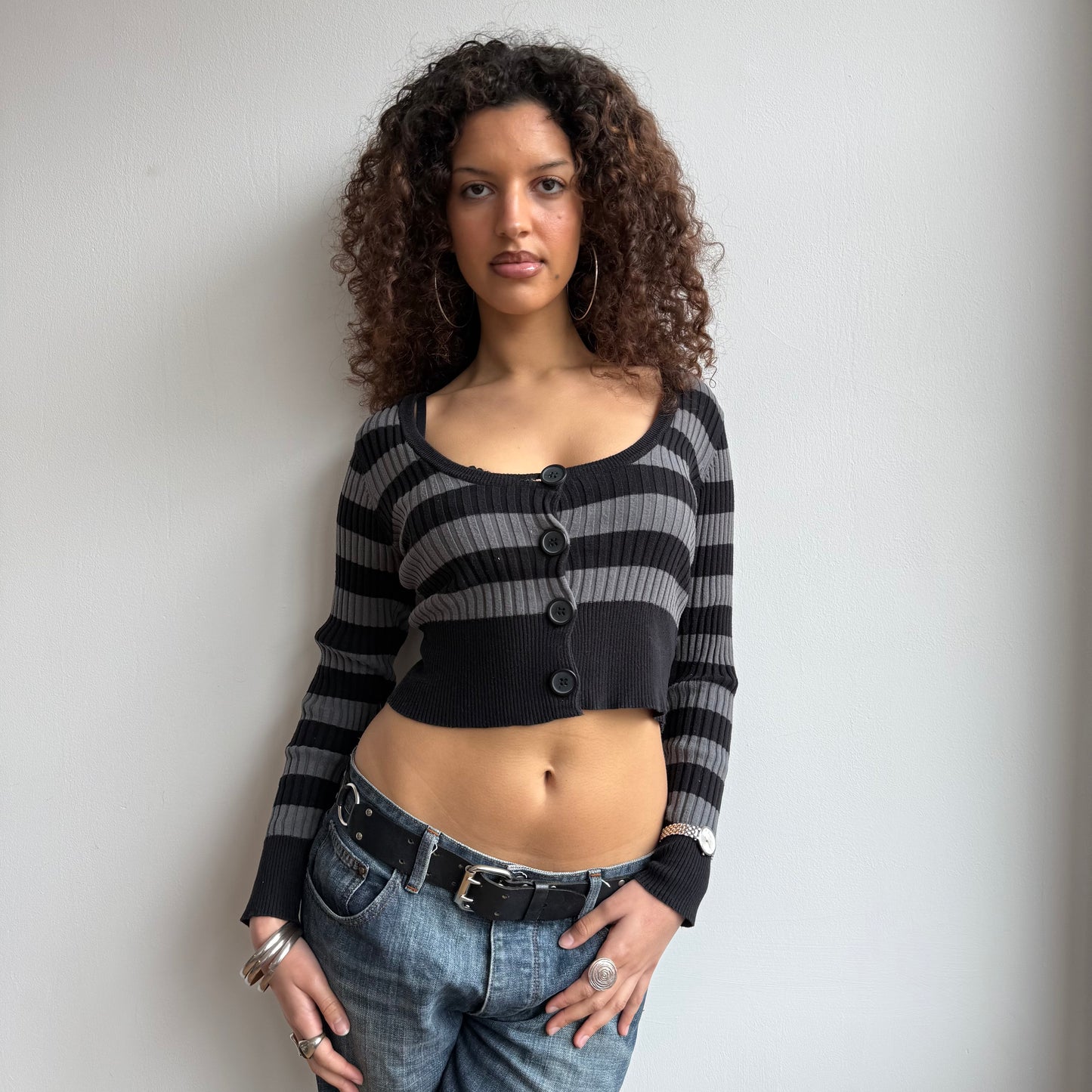 Black + grey crop cardi - Size S