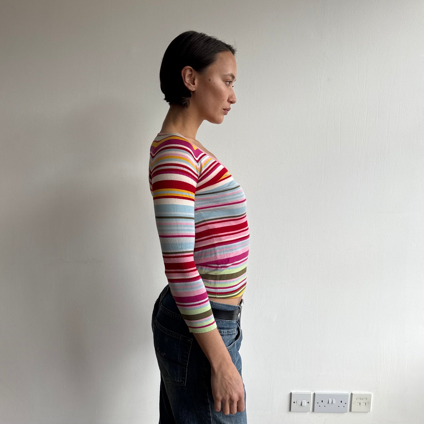 Rainbow striped v-neck knit - Size S