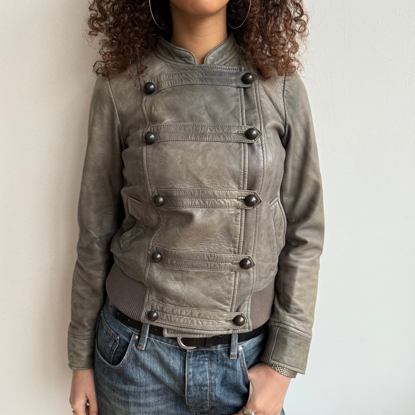 Leather military bomber jacket - Size S/M