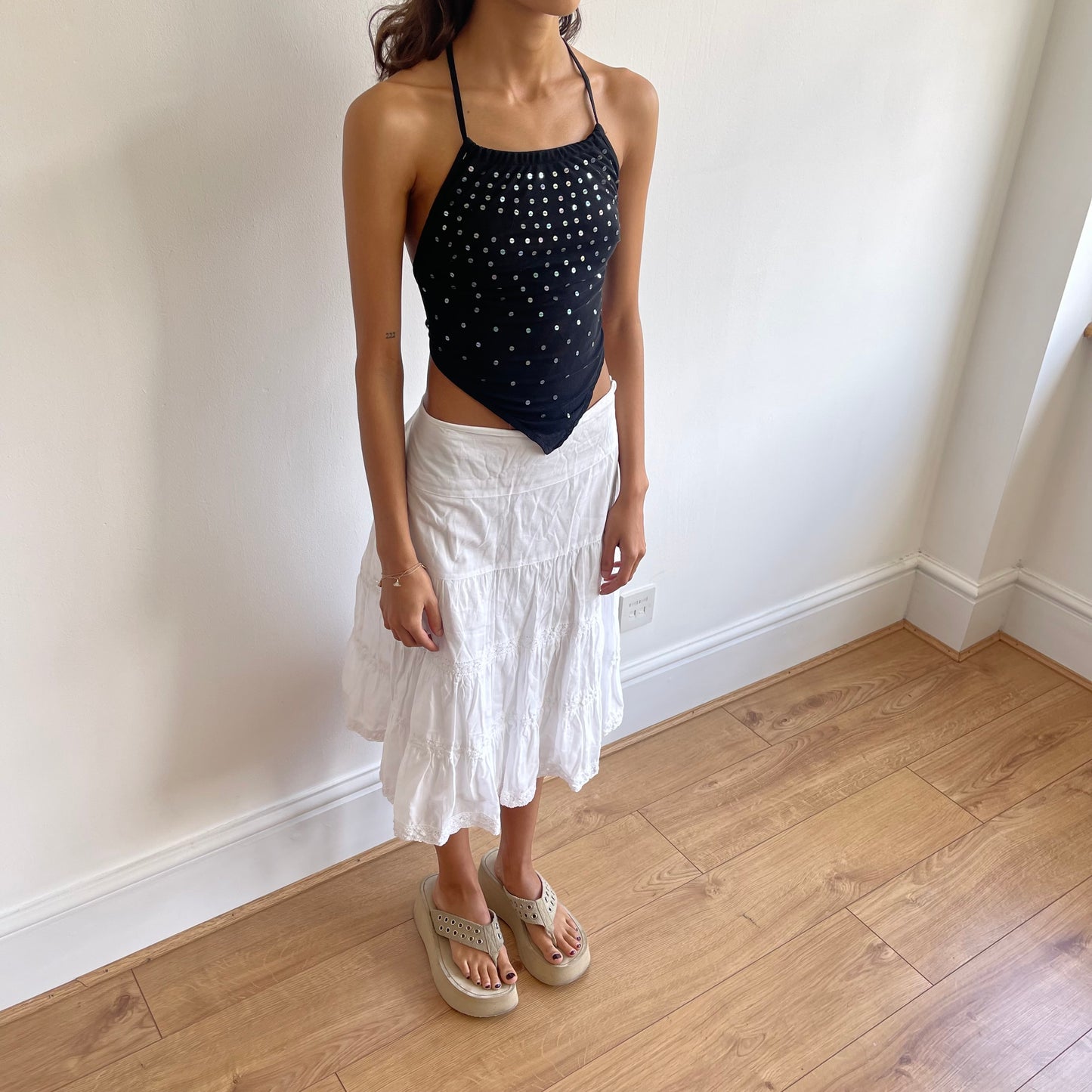 Black mesh sequin halter-neck - Size XS