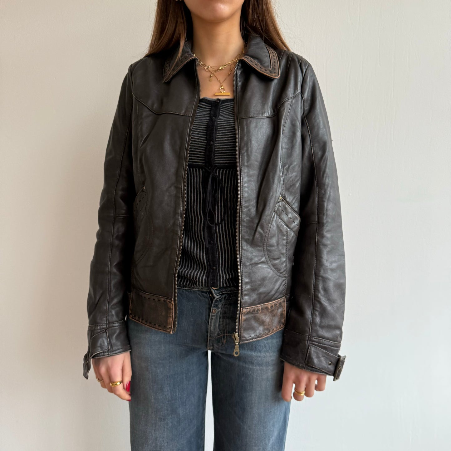 Brown leather jacket - Size M