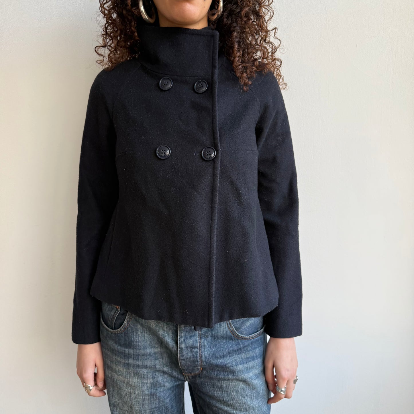Black funnel neck peacoat - Size S/M