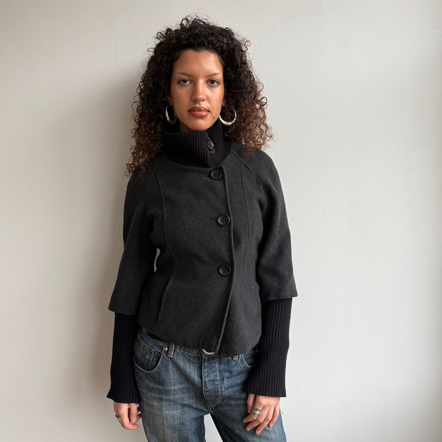 Charcoal bi-material jacket - Size M
