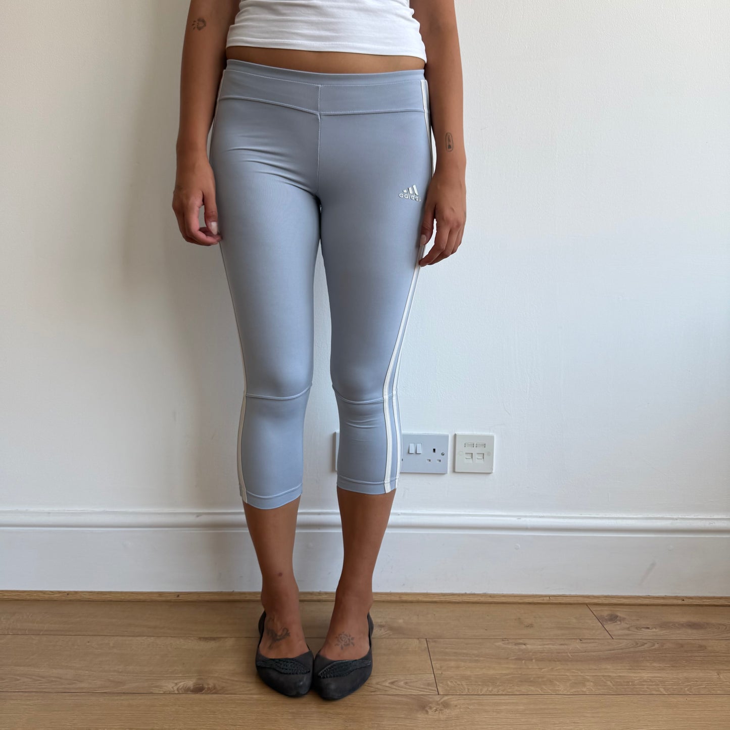 Blue Adidas 3-stripe capris - Size S