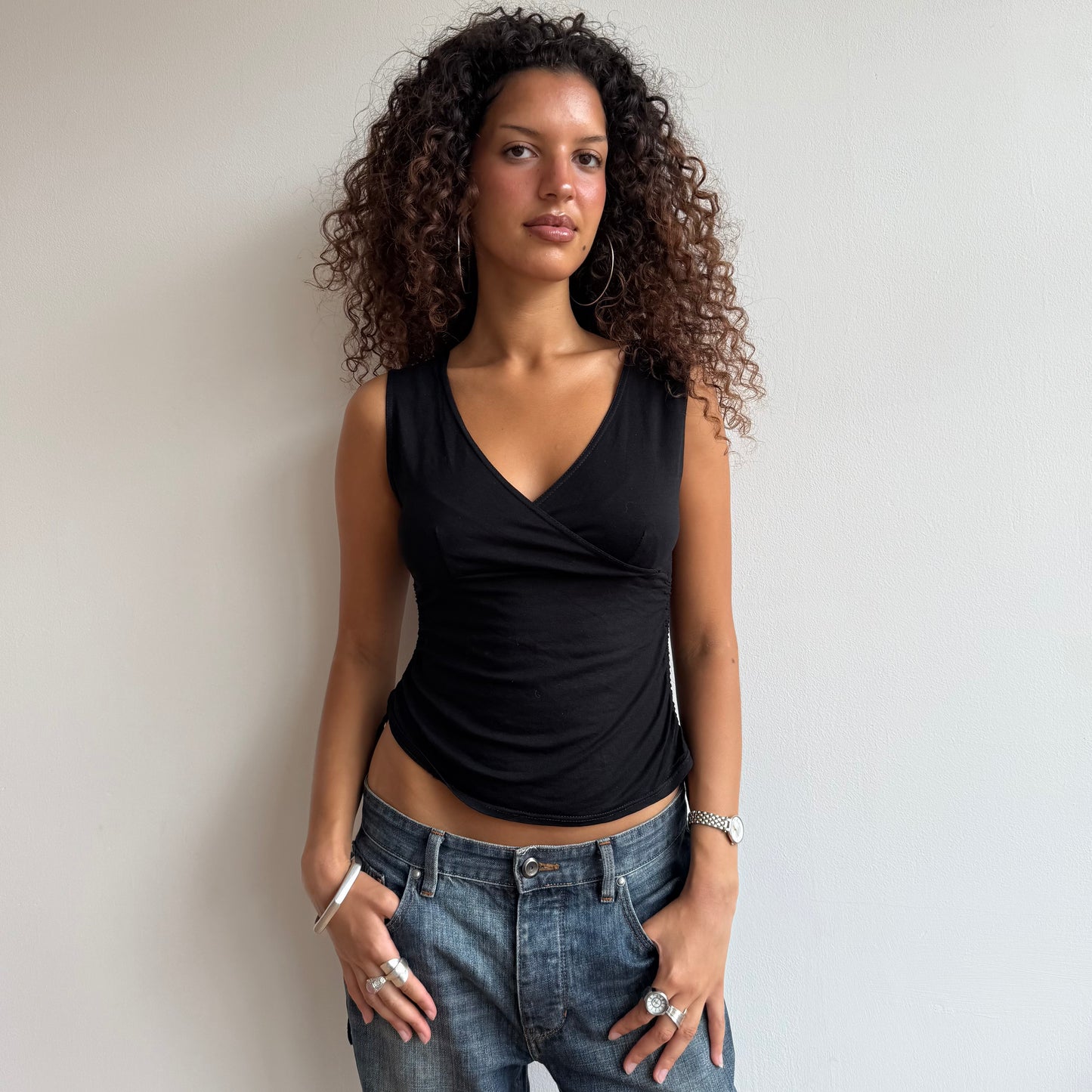 Black wrap ruched side top - Size M