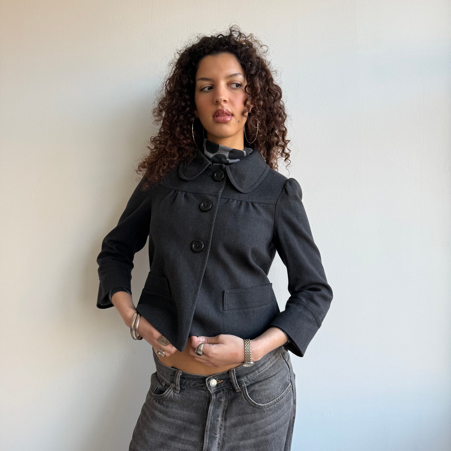 Grey round collar peacoat - Size S