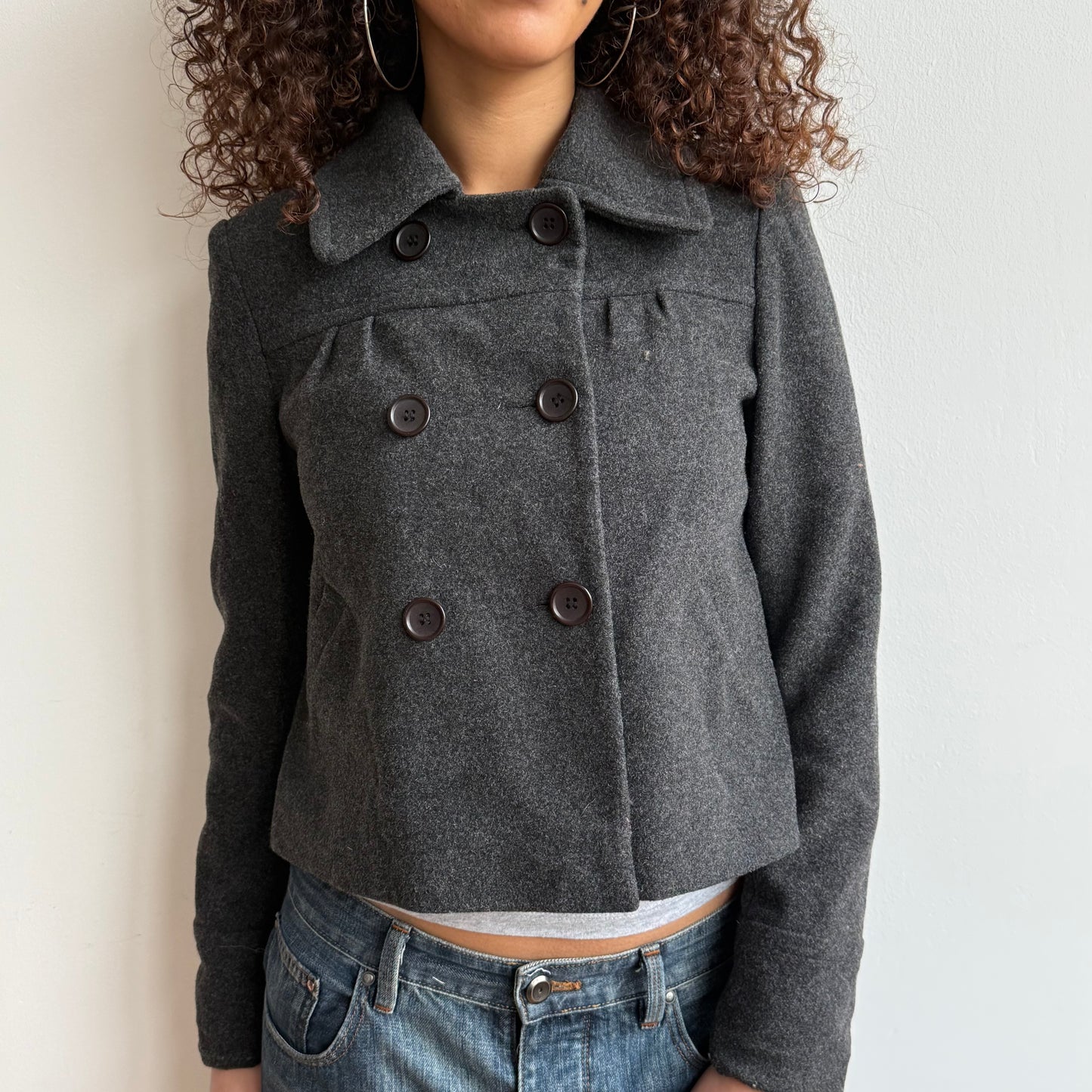 Charcoal double breasted peacoat - Size S
