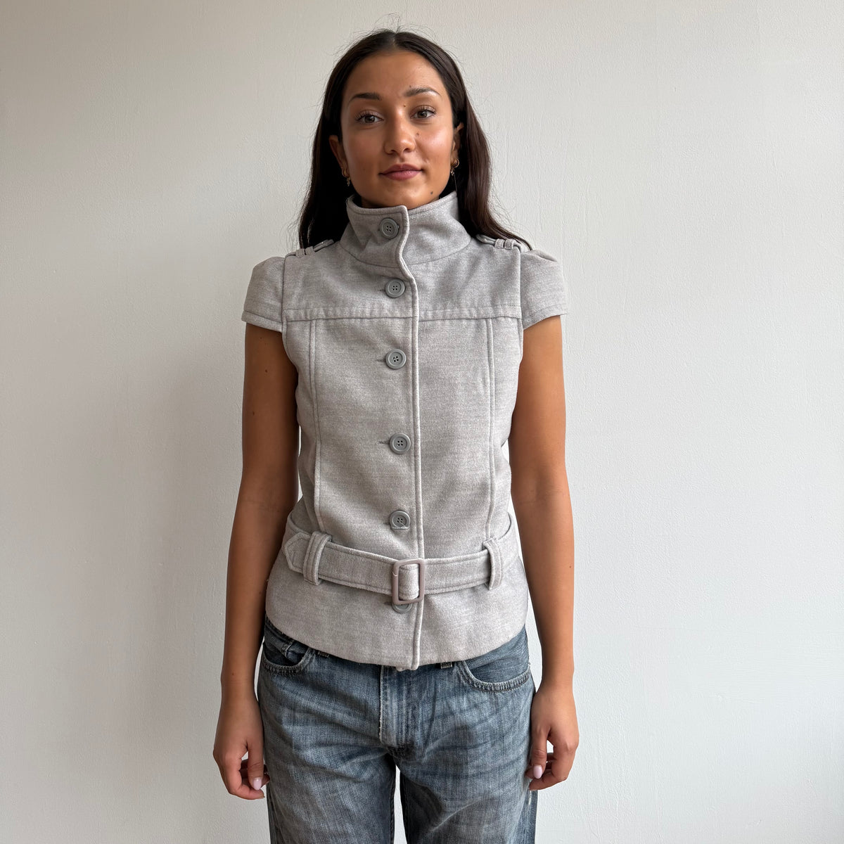 Grey short sleeve belted peacoat - Size S