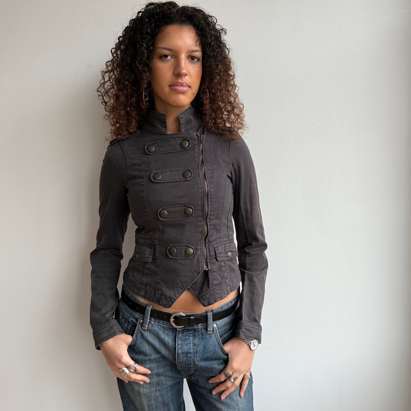 Charcoal zip military jacket - Size S