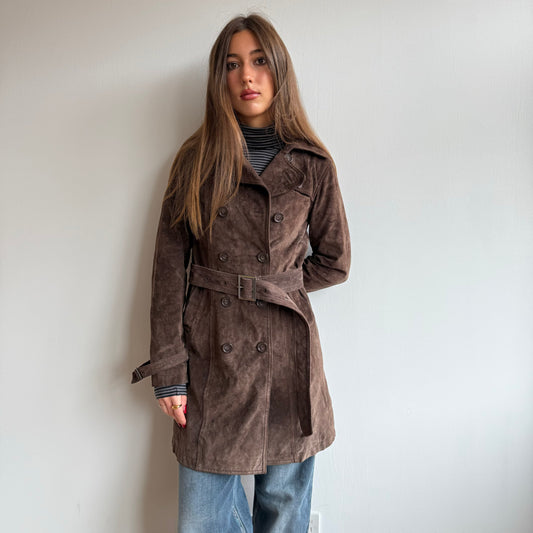 Brown suede trench coat - Size S