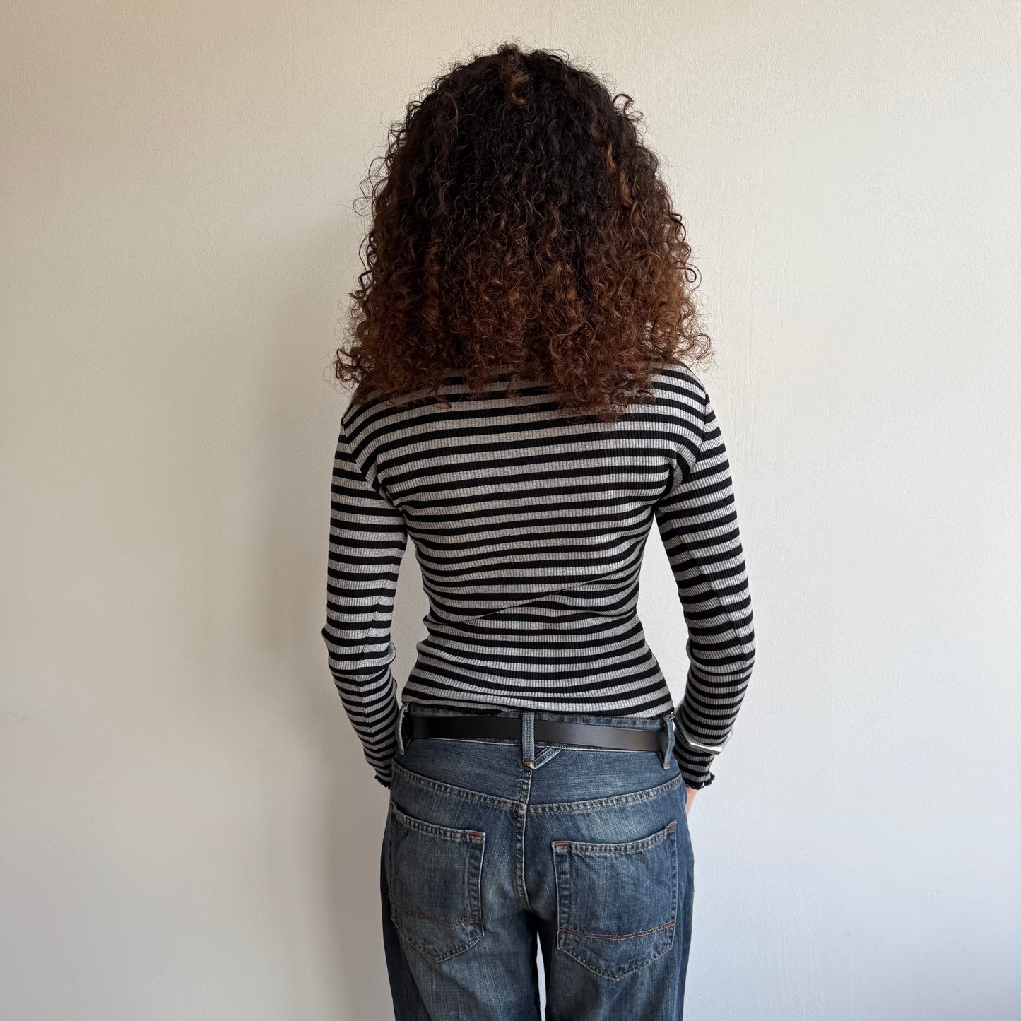 Black + grey striped cardi - Size S