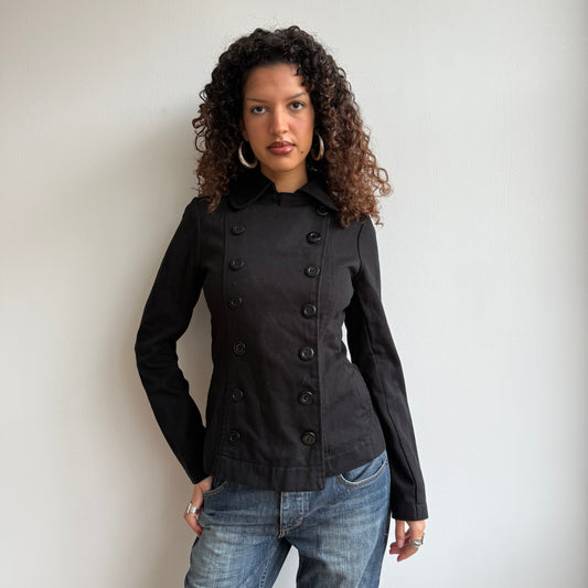 Black button military peacoat - Size M