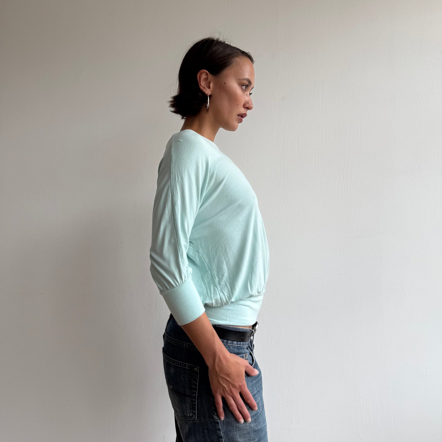 Turquoise batwing slouchy top - Size M