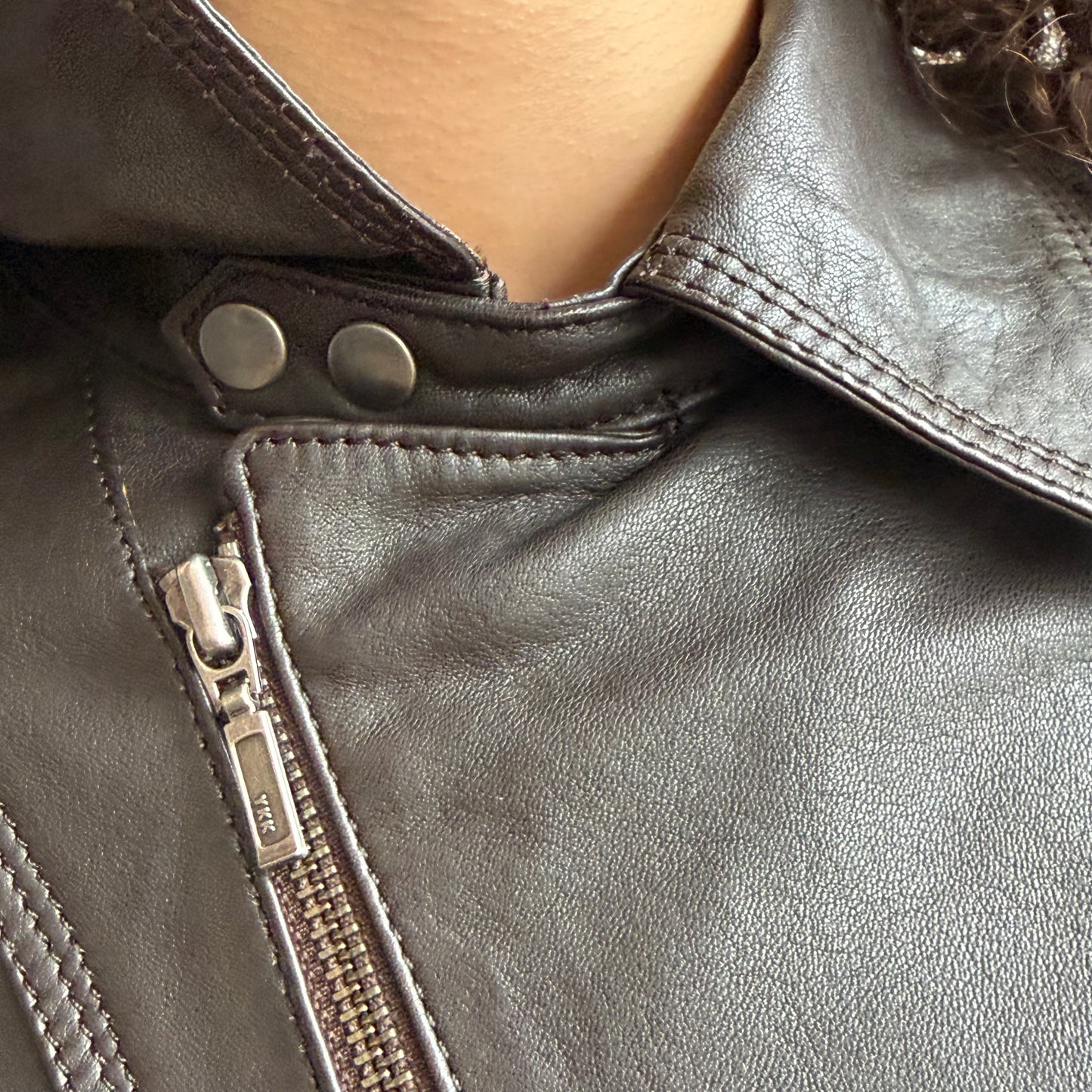Brown asymmetric zip leather jacket - Size S