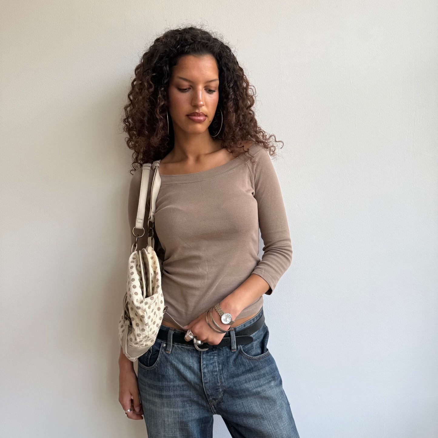 Taupe pink bardot top - Size S