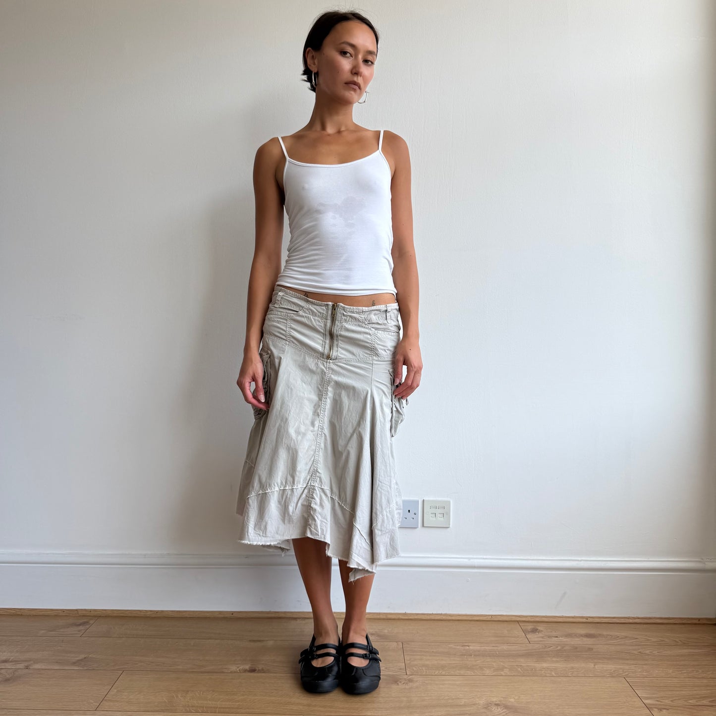 Khaki grey cargo midi skirt - Size S