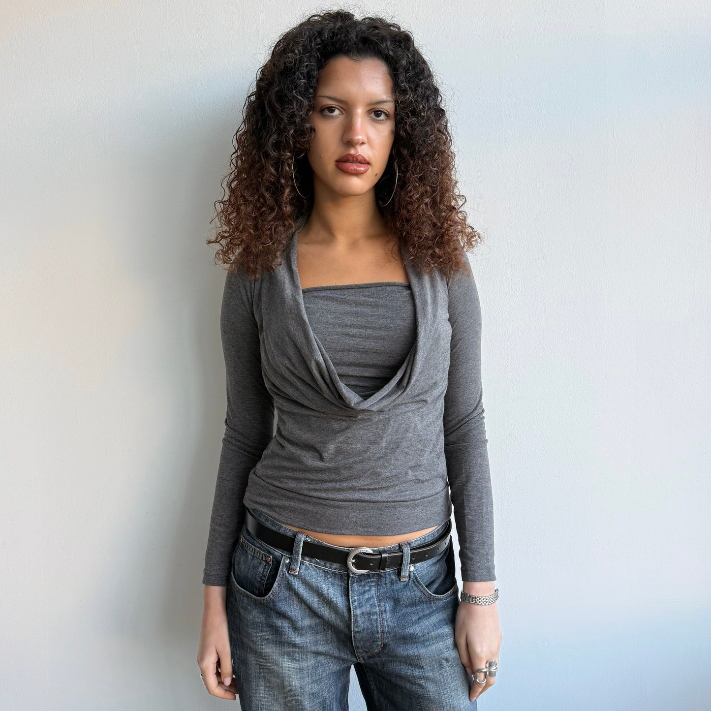 Grey double layer keyhole top - Size S
