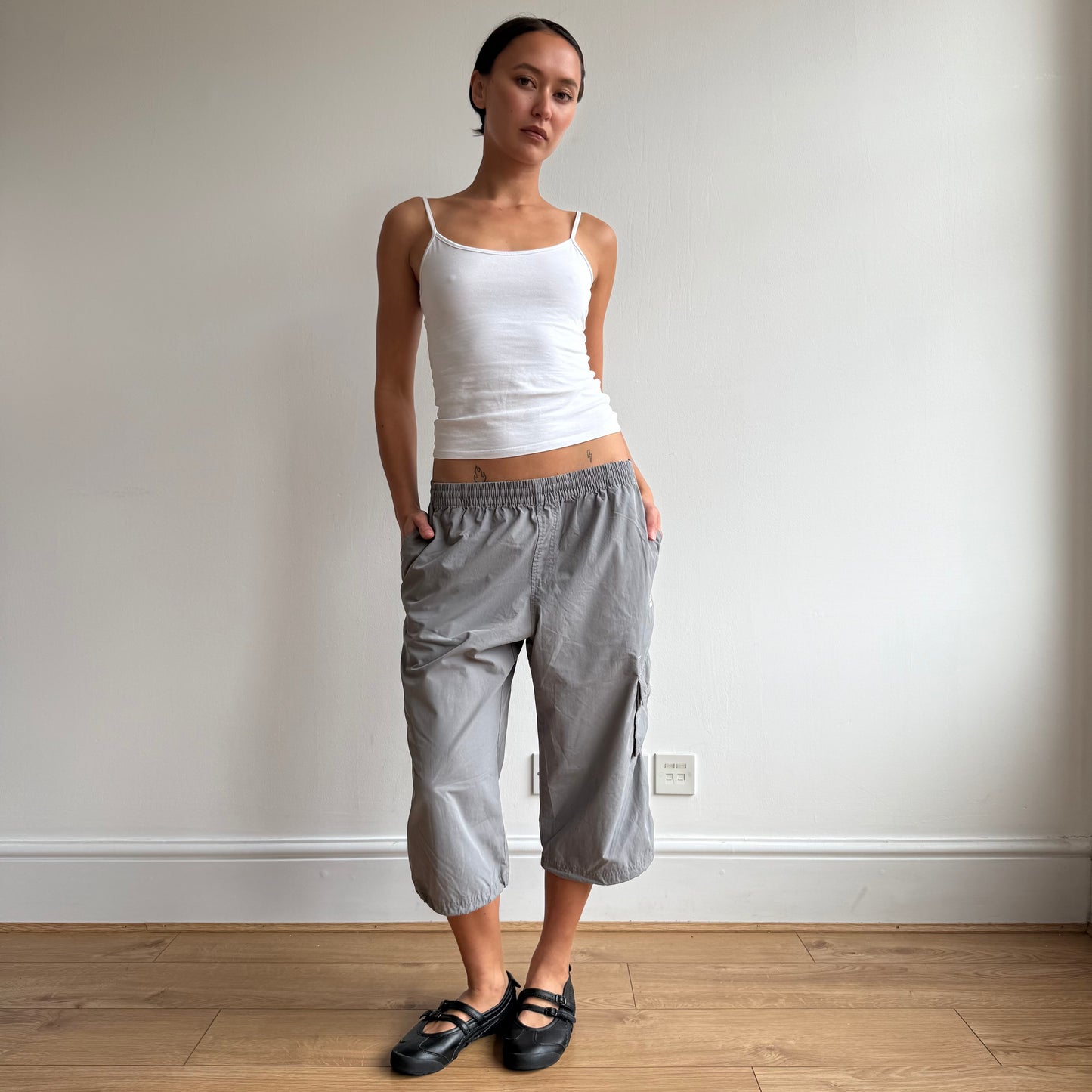 Grey Adidas pocket cargo capris - Size S/M