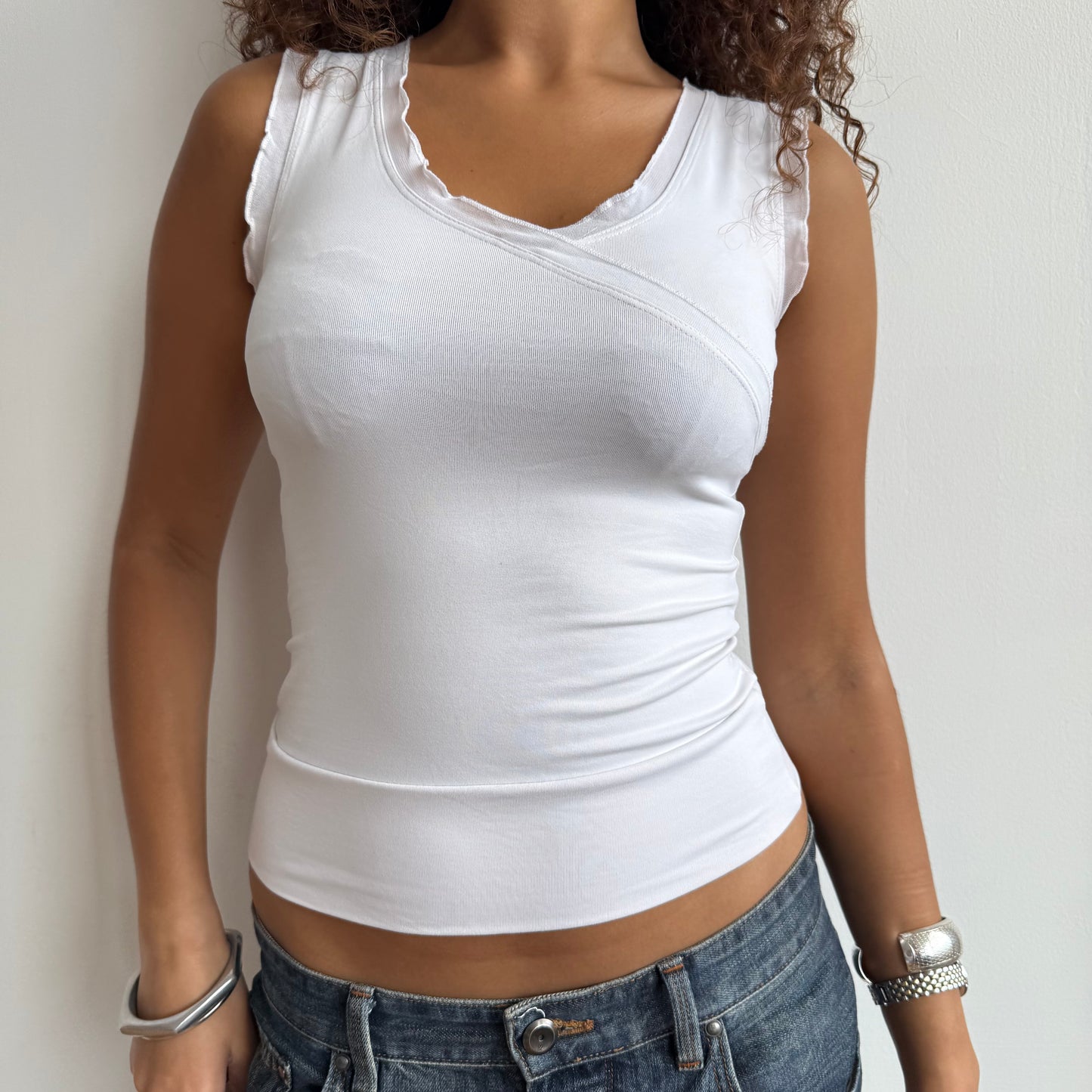 White wrap ruffle top - Size S