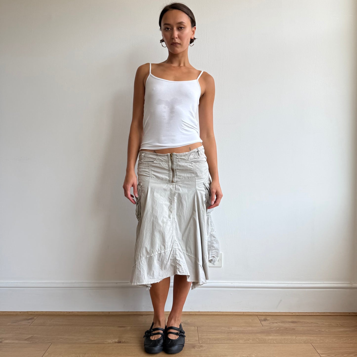 Khaki grey cargo midi skirt - Size S