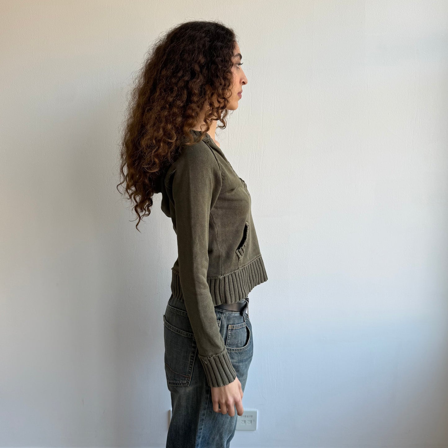 Khaki knitted hoodie - Size S