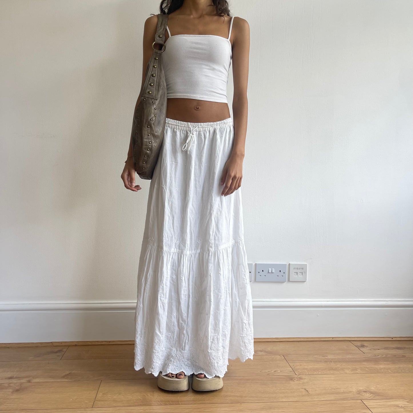 White broderie maxi skirt - Size S