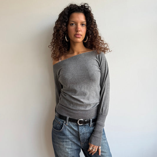 Grey slouchy batwing jumper - Size S