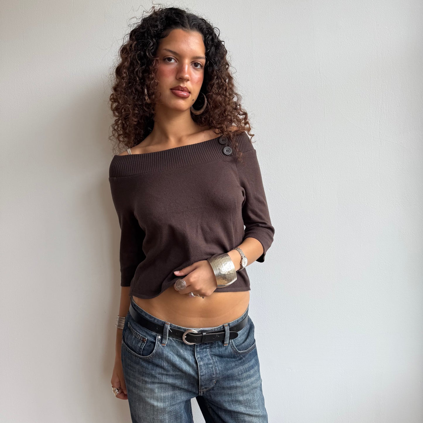 Brown 3/4 Bardot knit - Size S