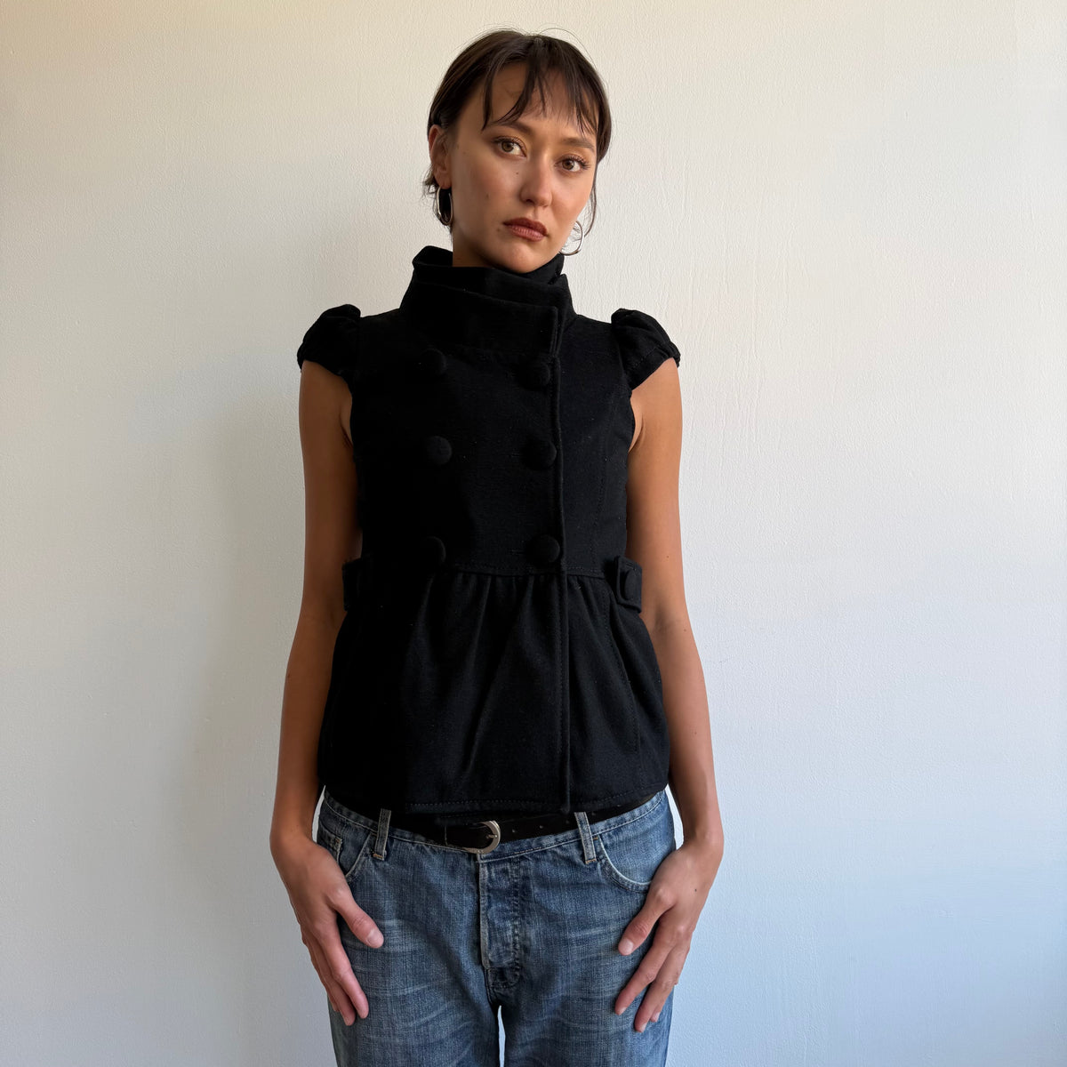 Black double breasted short sleeve peacoat - Size M