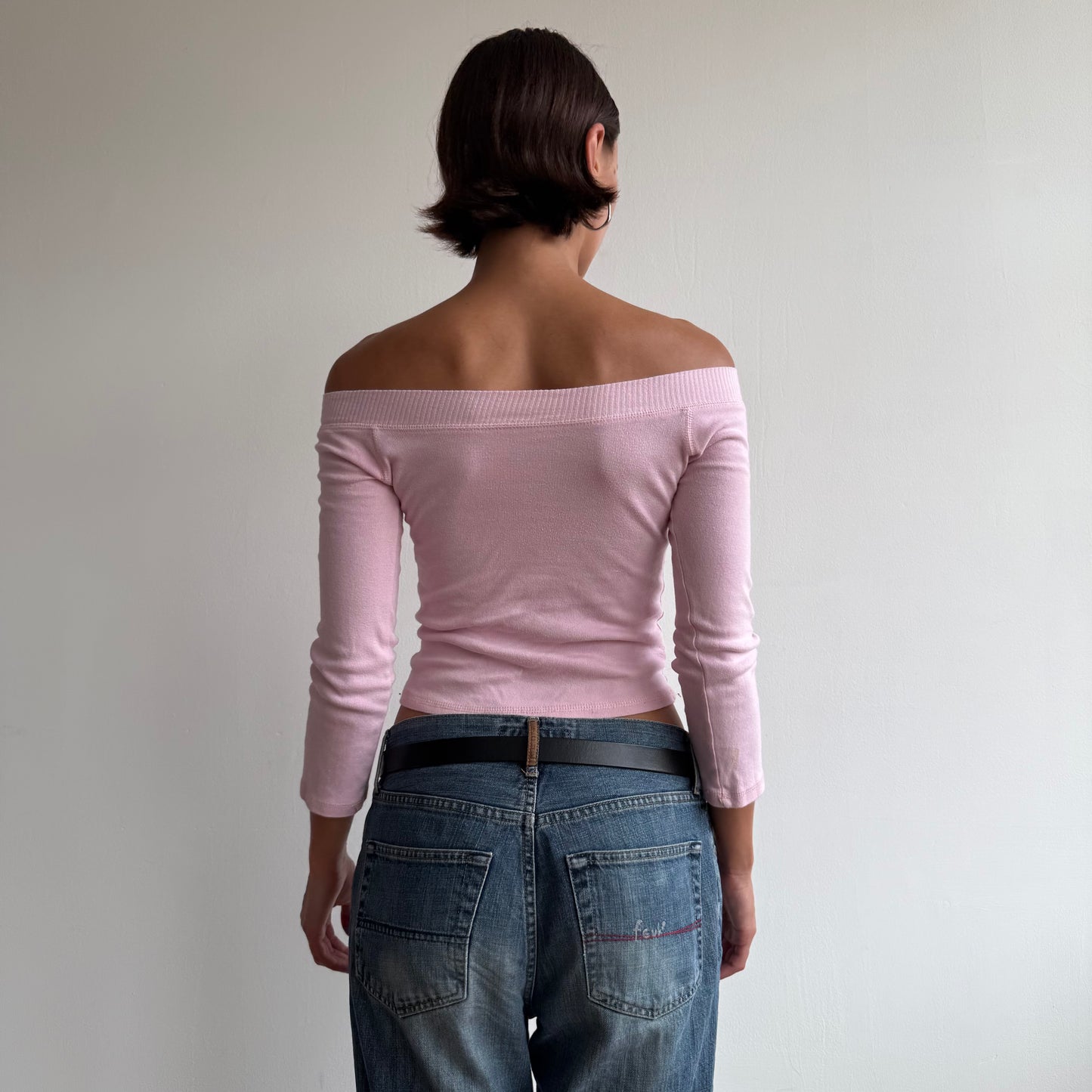 Pink 3/4 sleeve Bardot top - Size XS