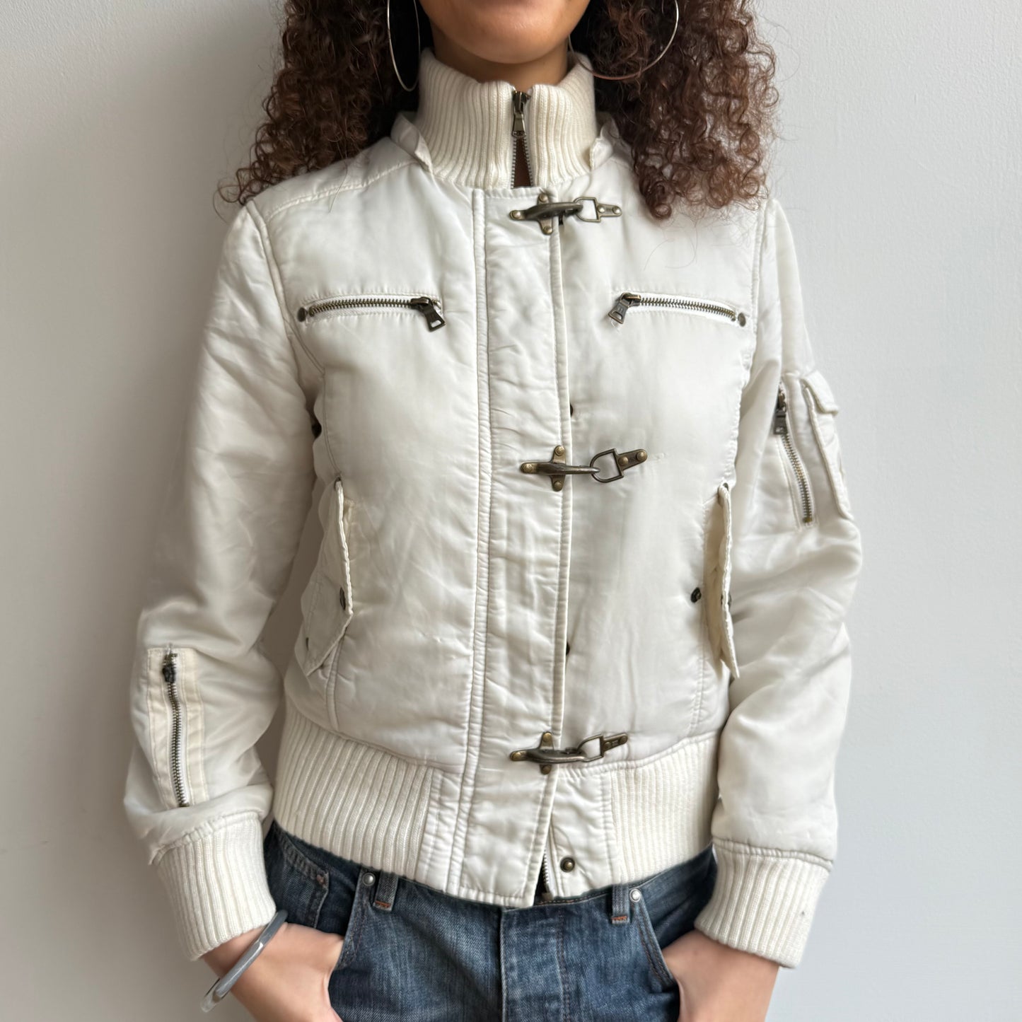 White fireman’s clasp bomber - Size S