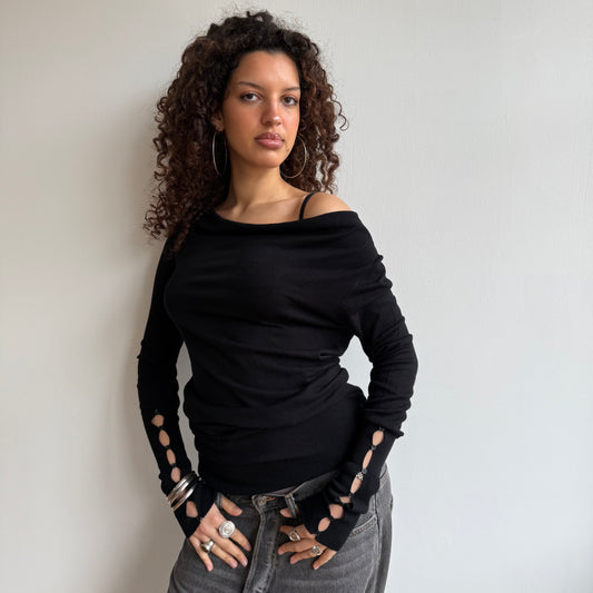 Black slouchy button knit jumper - Size S