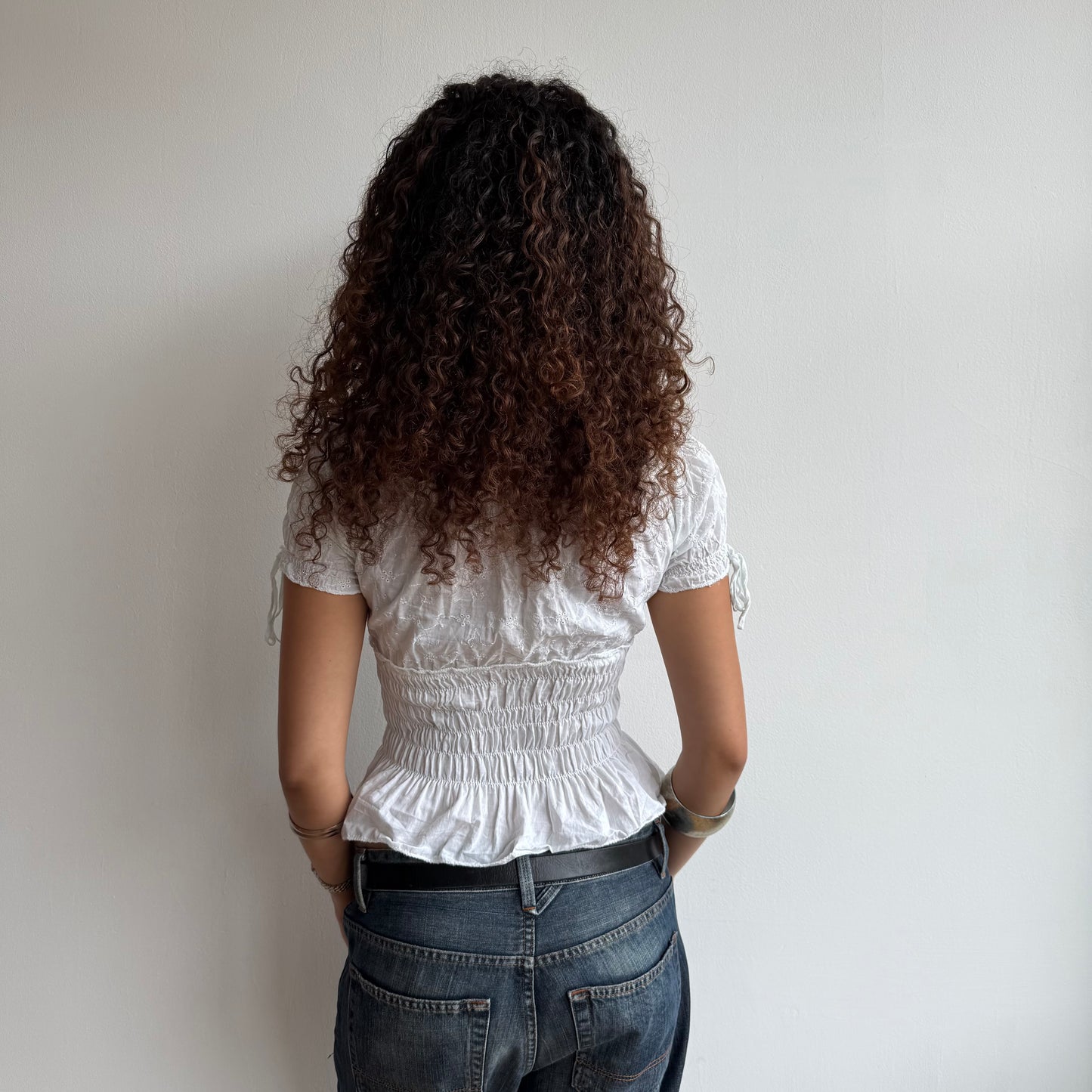 White broderie milkmaid top - Size S