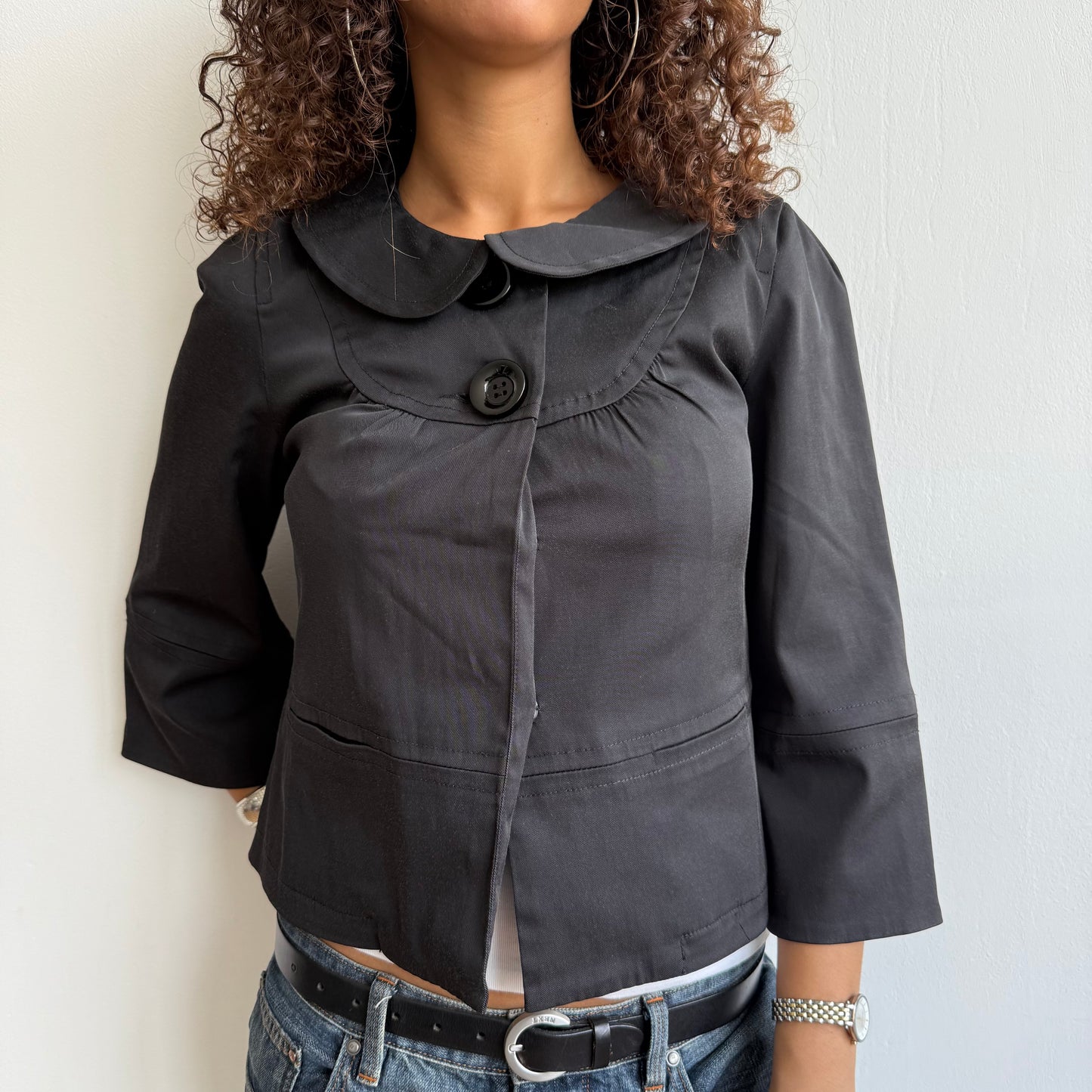 Black satin swing jacket - Size S
