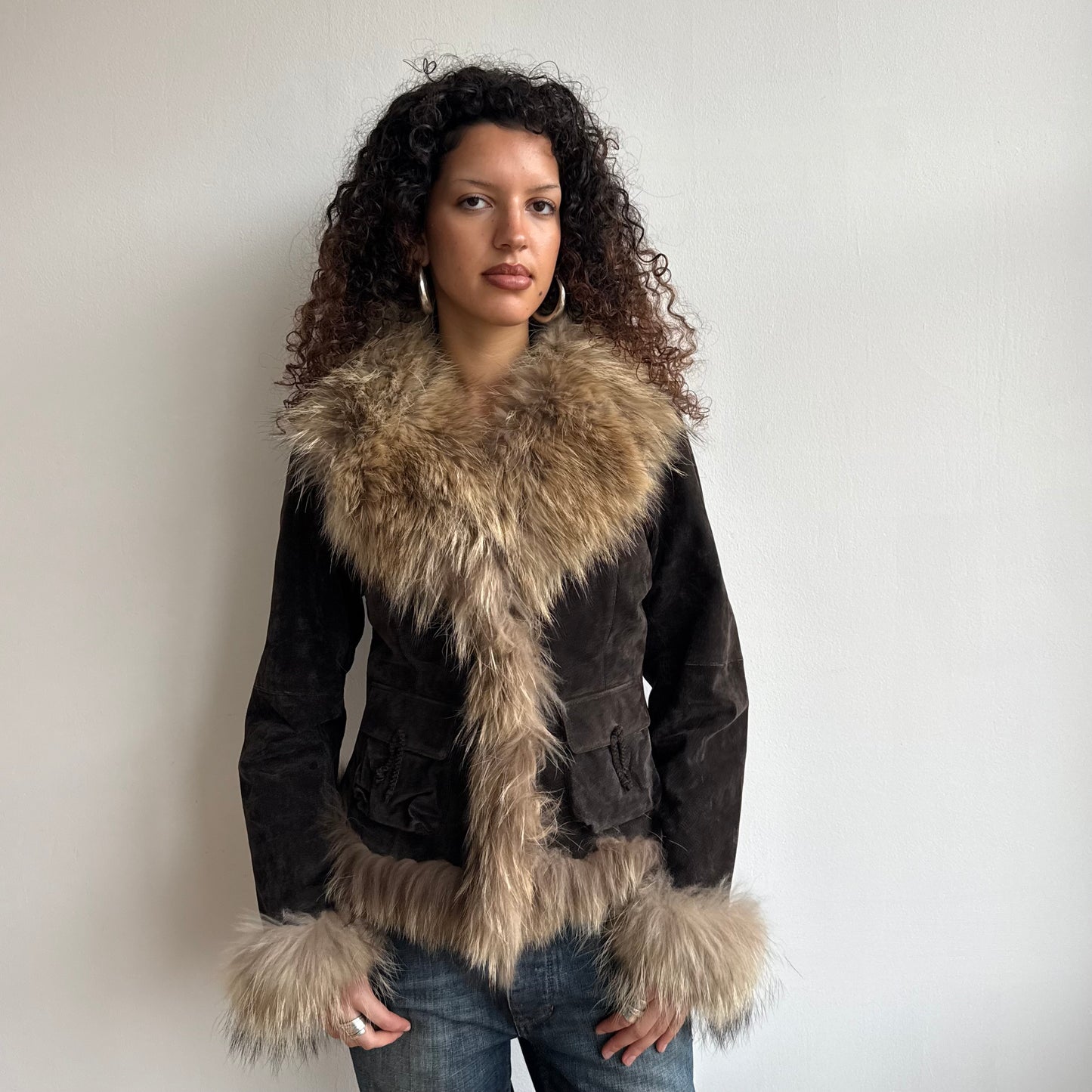 Brown suede fur afghan - Size M
