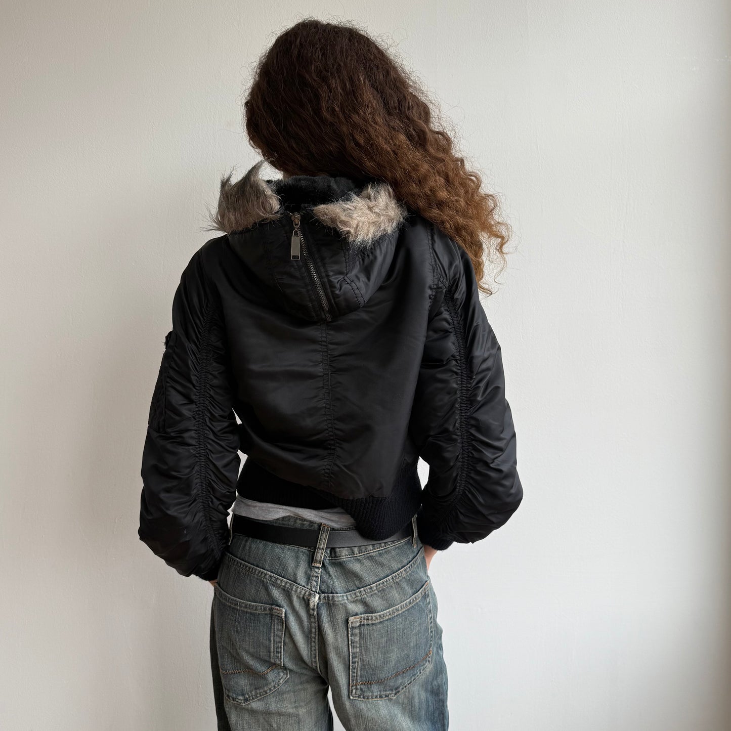 Black hooded cropped bomber - Size S