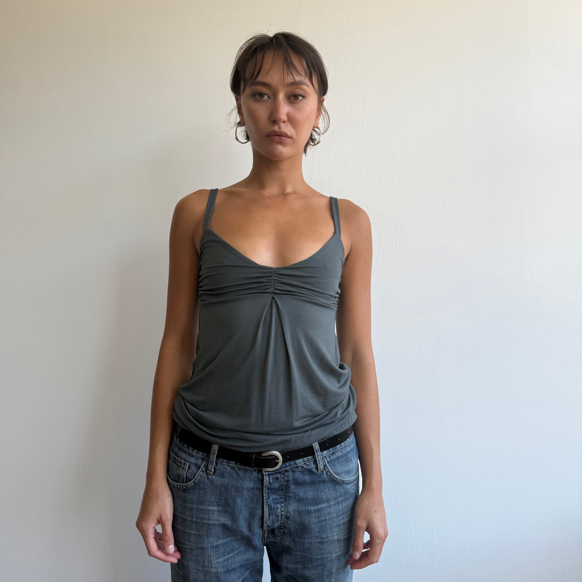 Grey v-neck cinched waist top - Size S