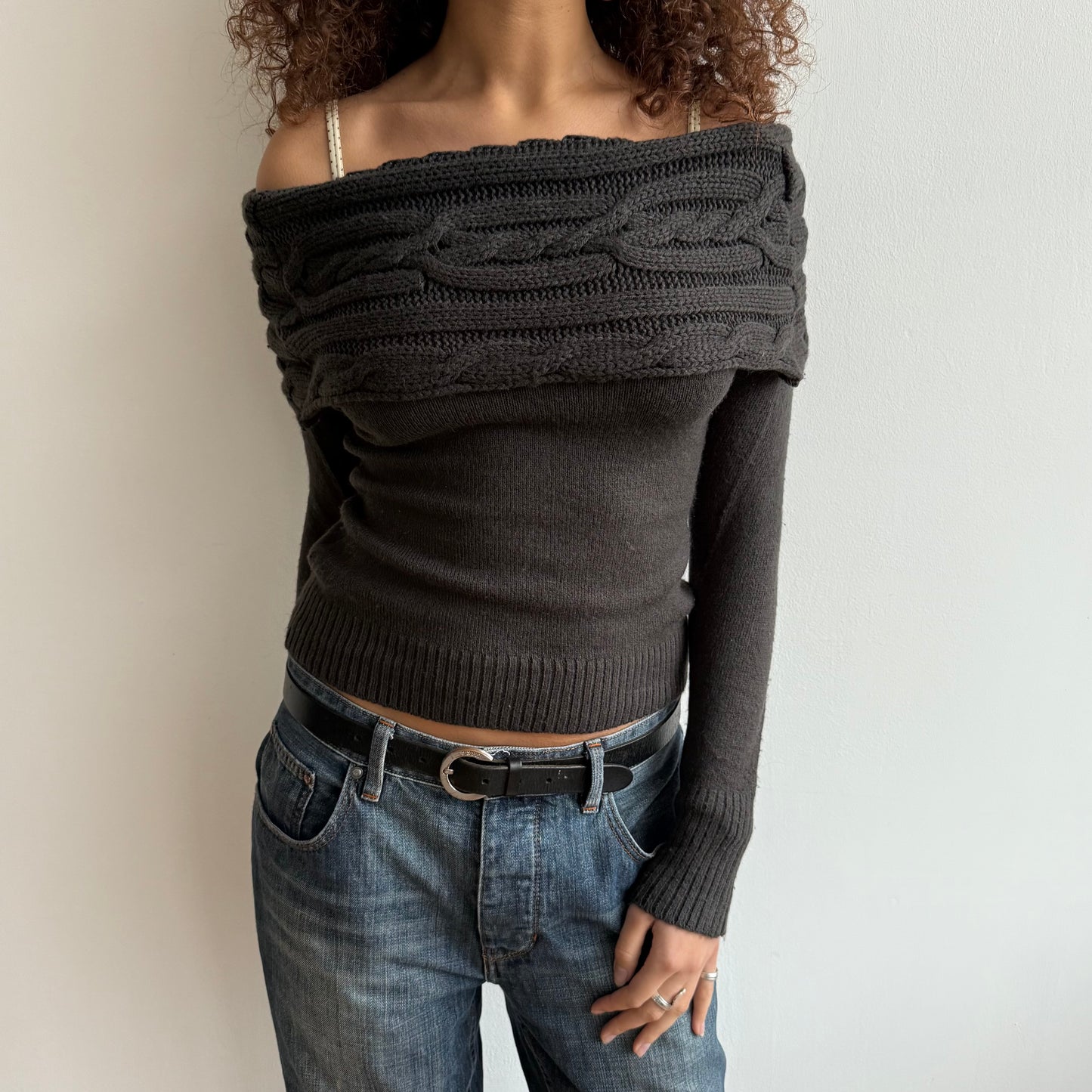 Brown cable knit bardot knit - Size S