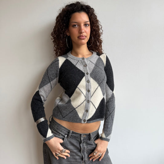 Grey argyle cardigan - Size S