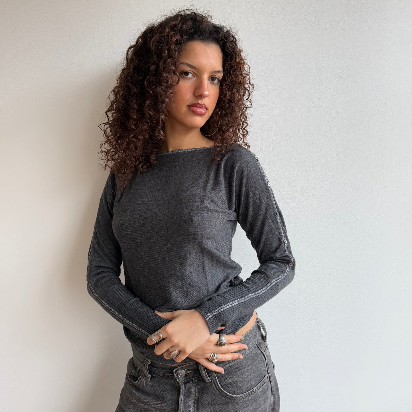 Grey slouchy sparkle knit - Size S