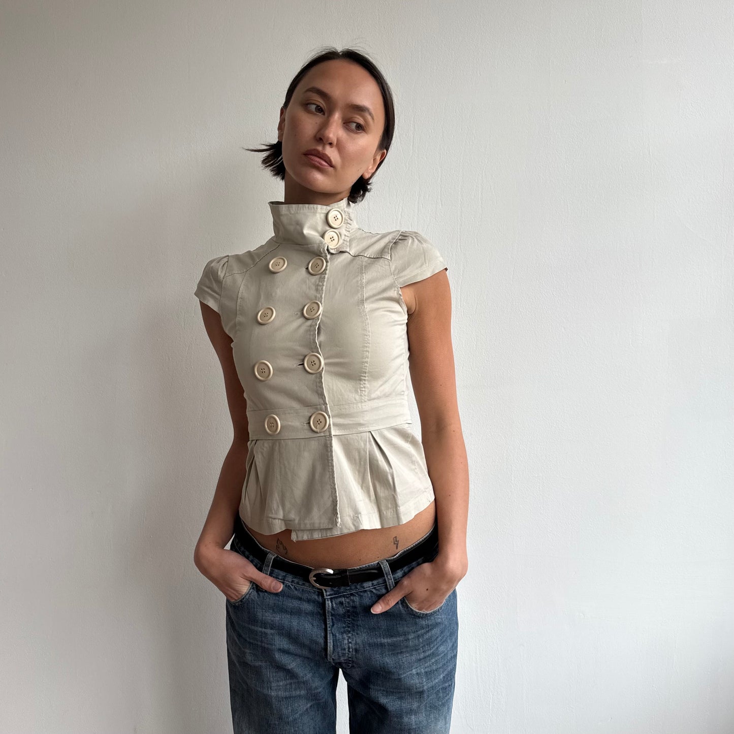 Beige short sleeve peacoat - Size S