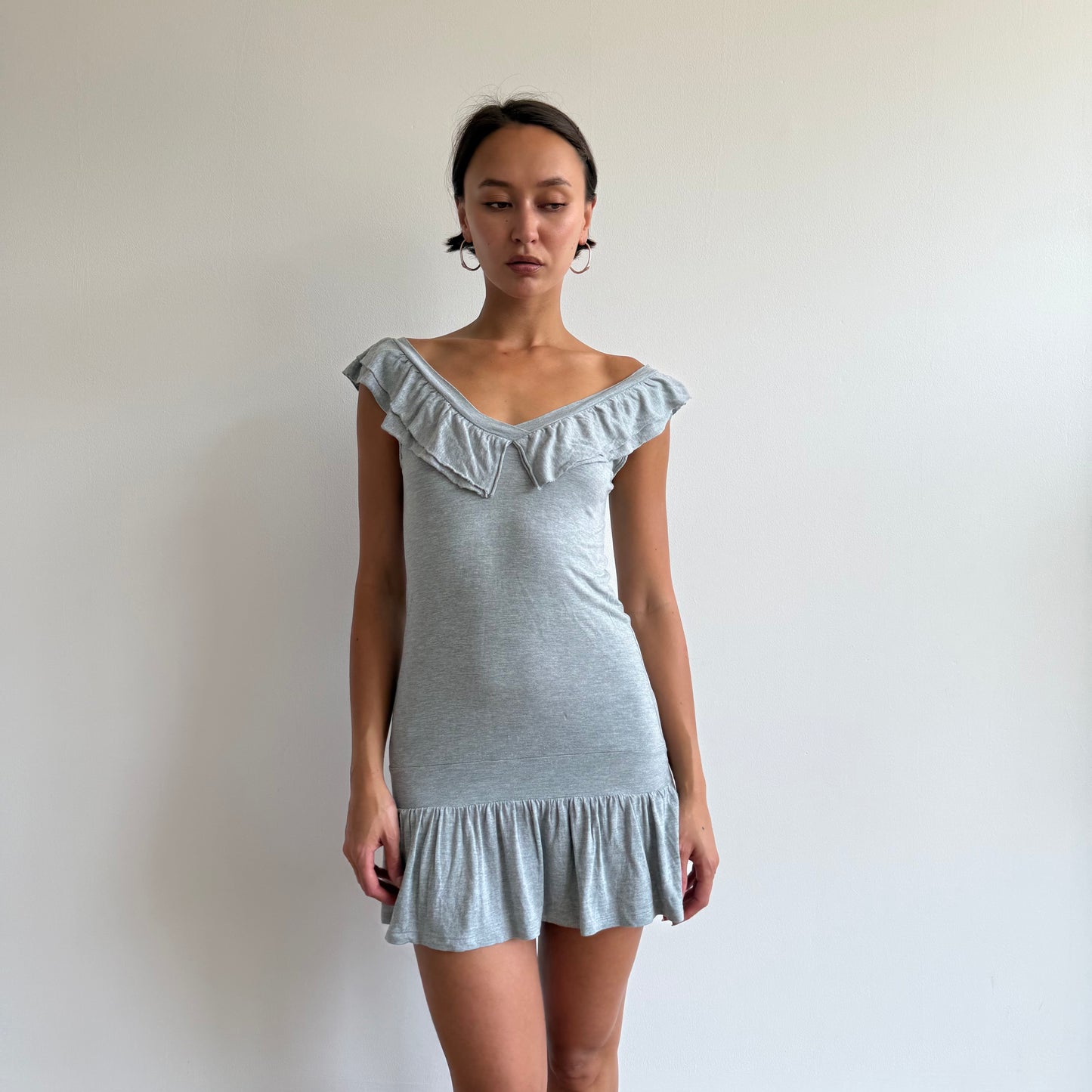 Grey ruffle mini dress - Size S