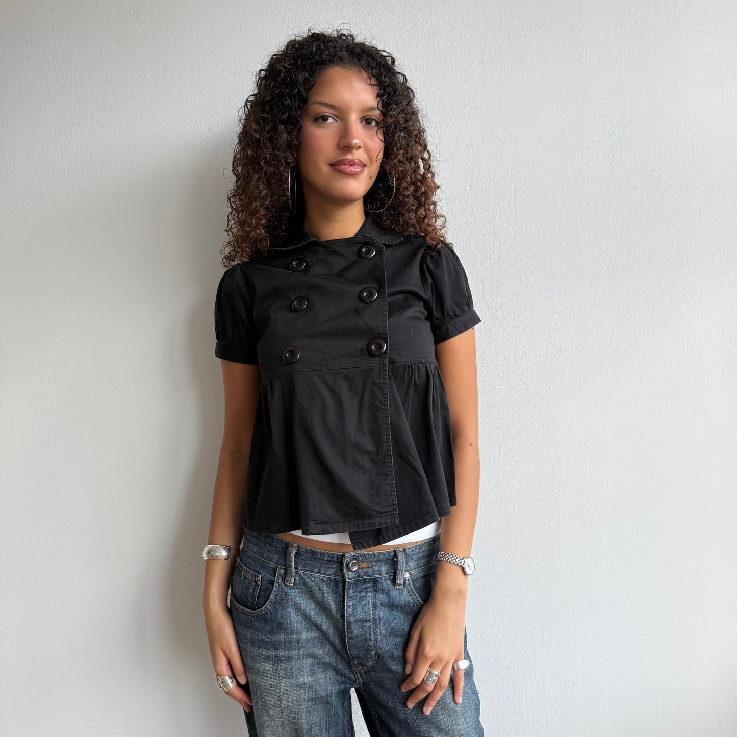 Black double breasted short sleeve peacoat - Size S