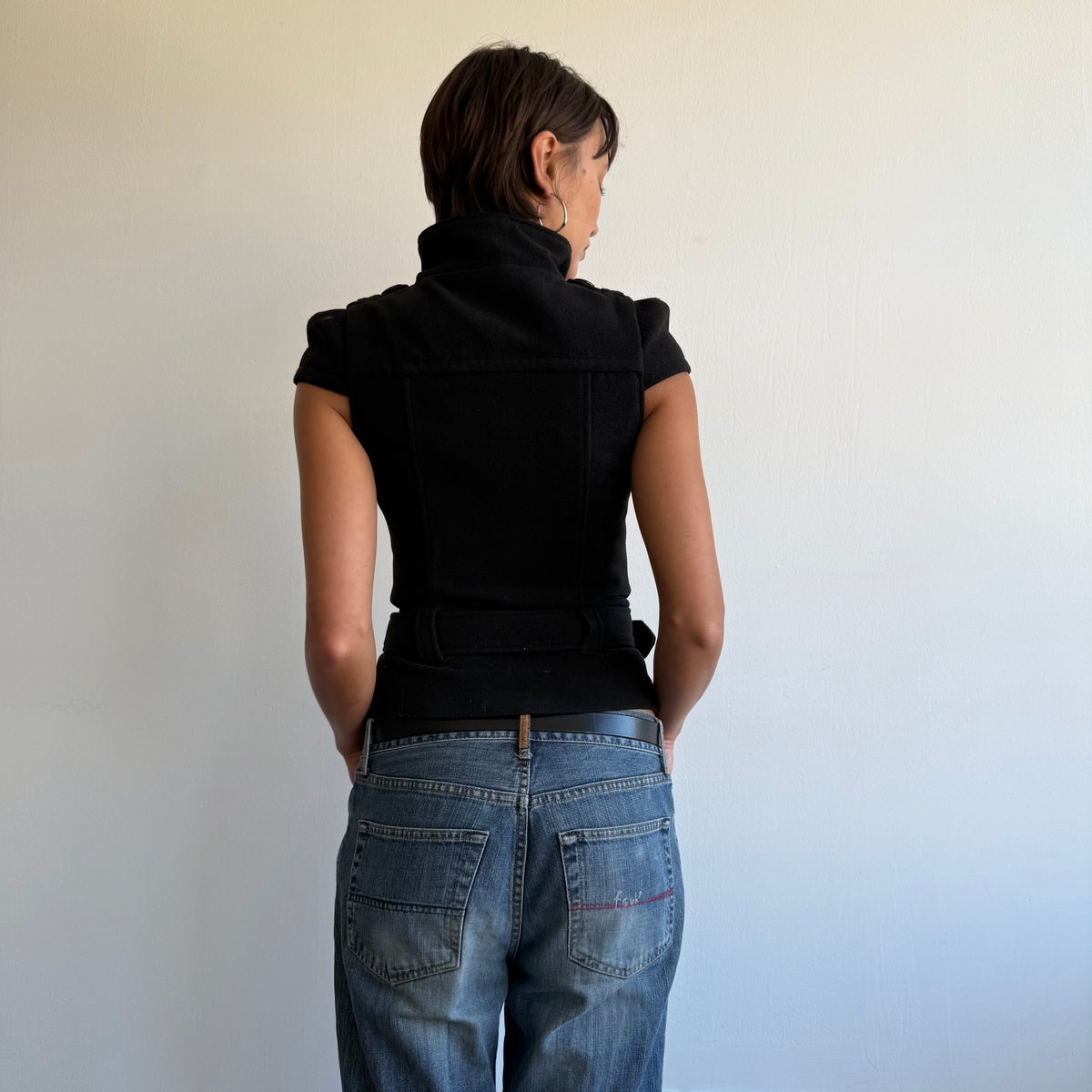 Black belt short sleeve peacoat - Size S