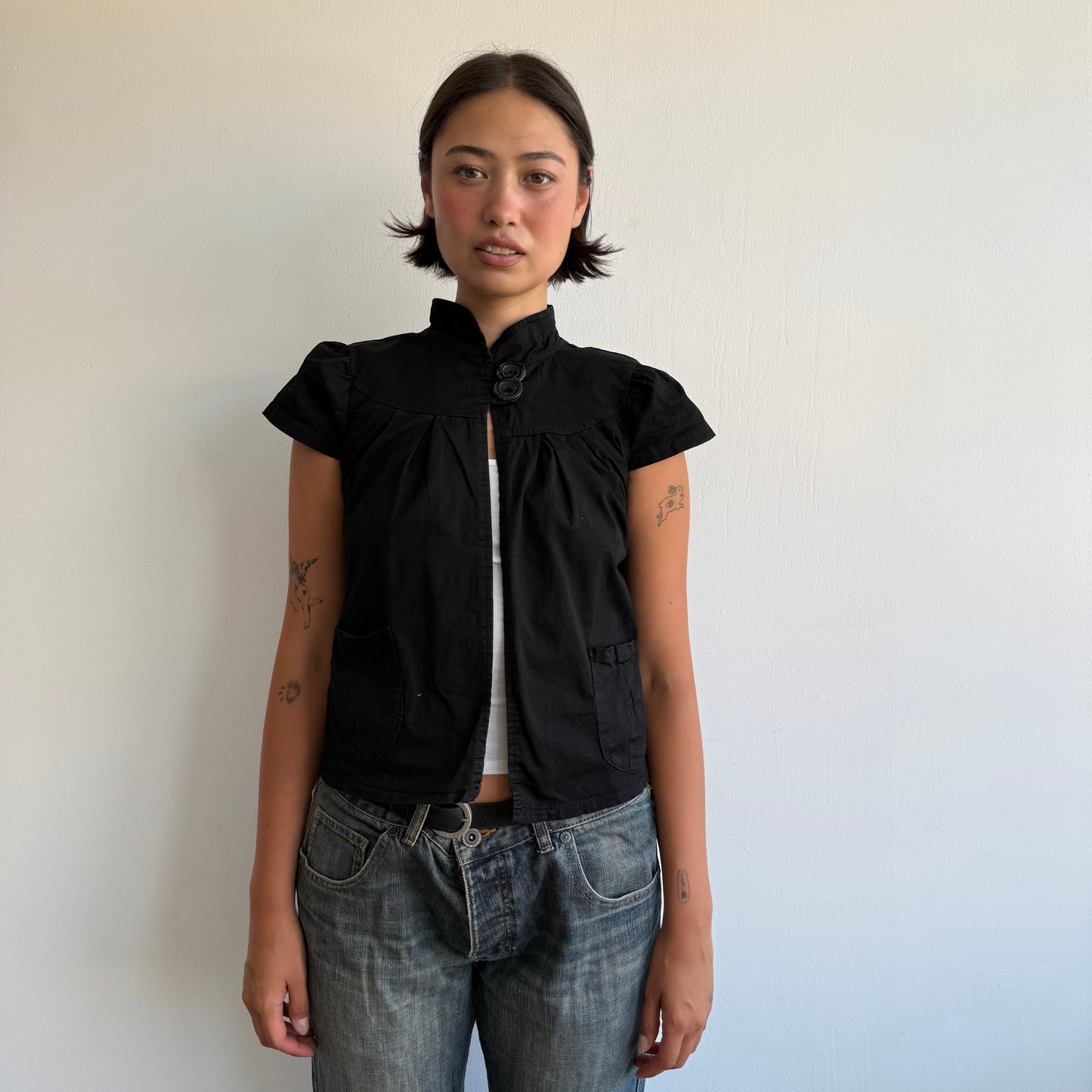 Black short sleeve peacoat - Size S