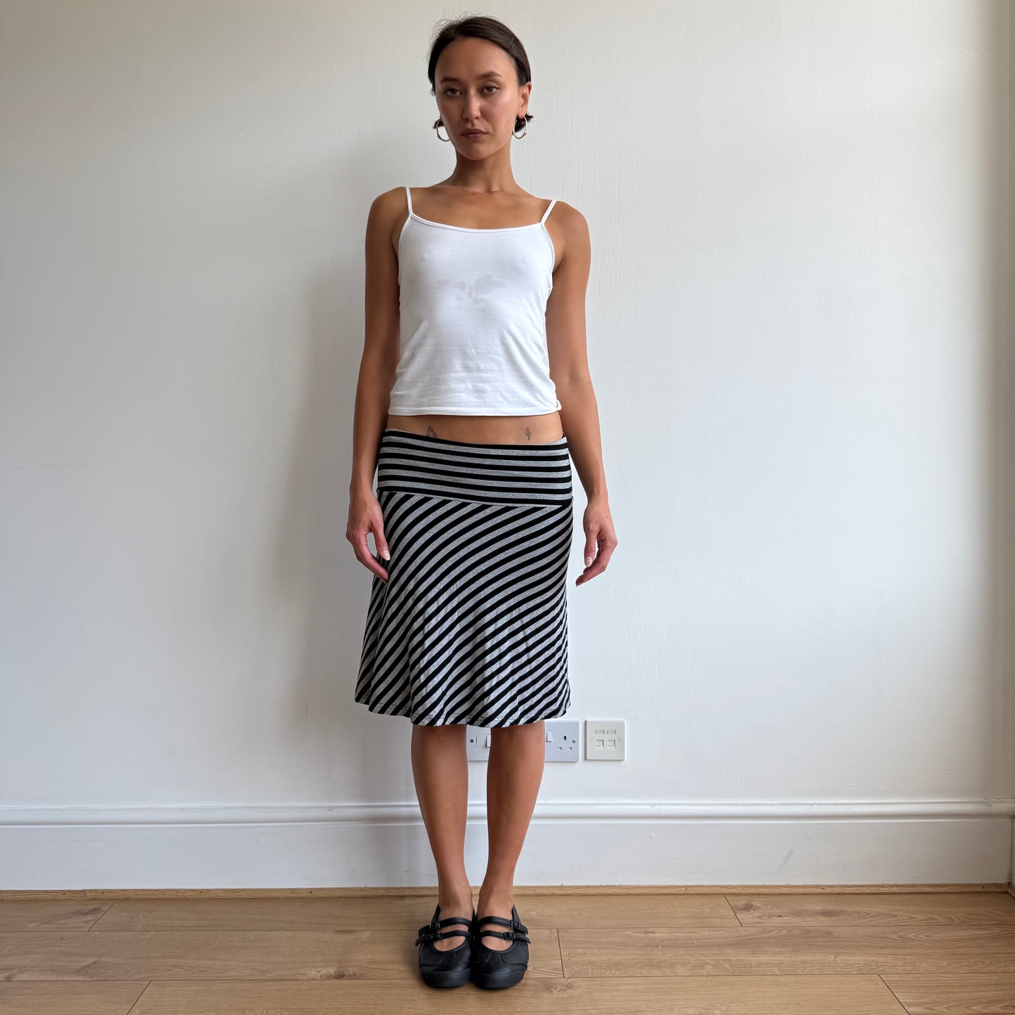 Black + grey striped midi skirt - Size S