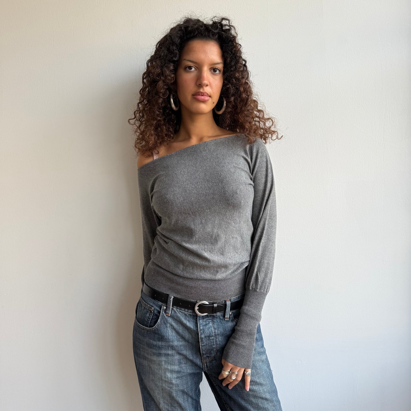 Grey slouchy batwing jumper - Size S