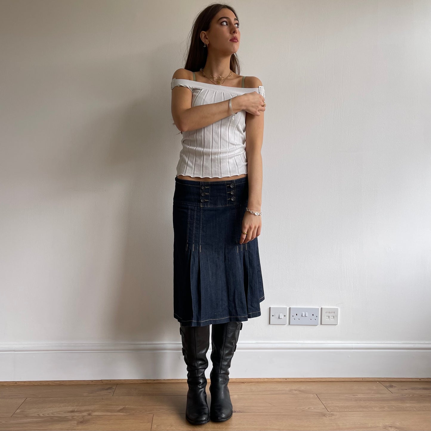 White knit buckle tank - Size S