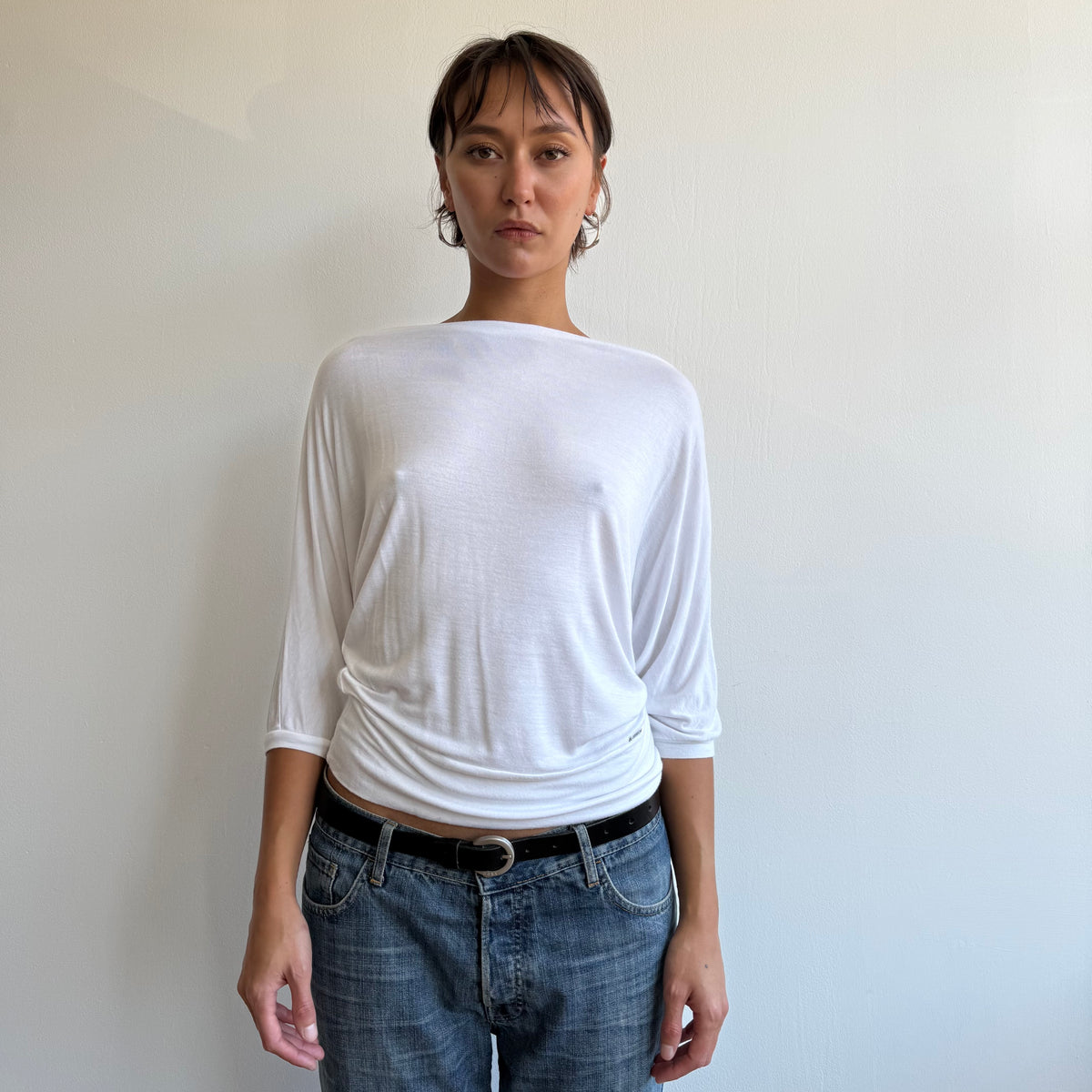 White slouchy batwing top - Size S-M